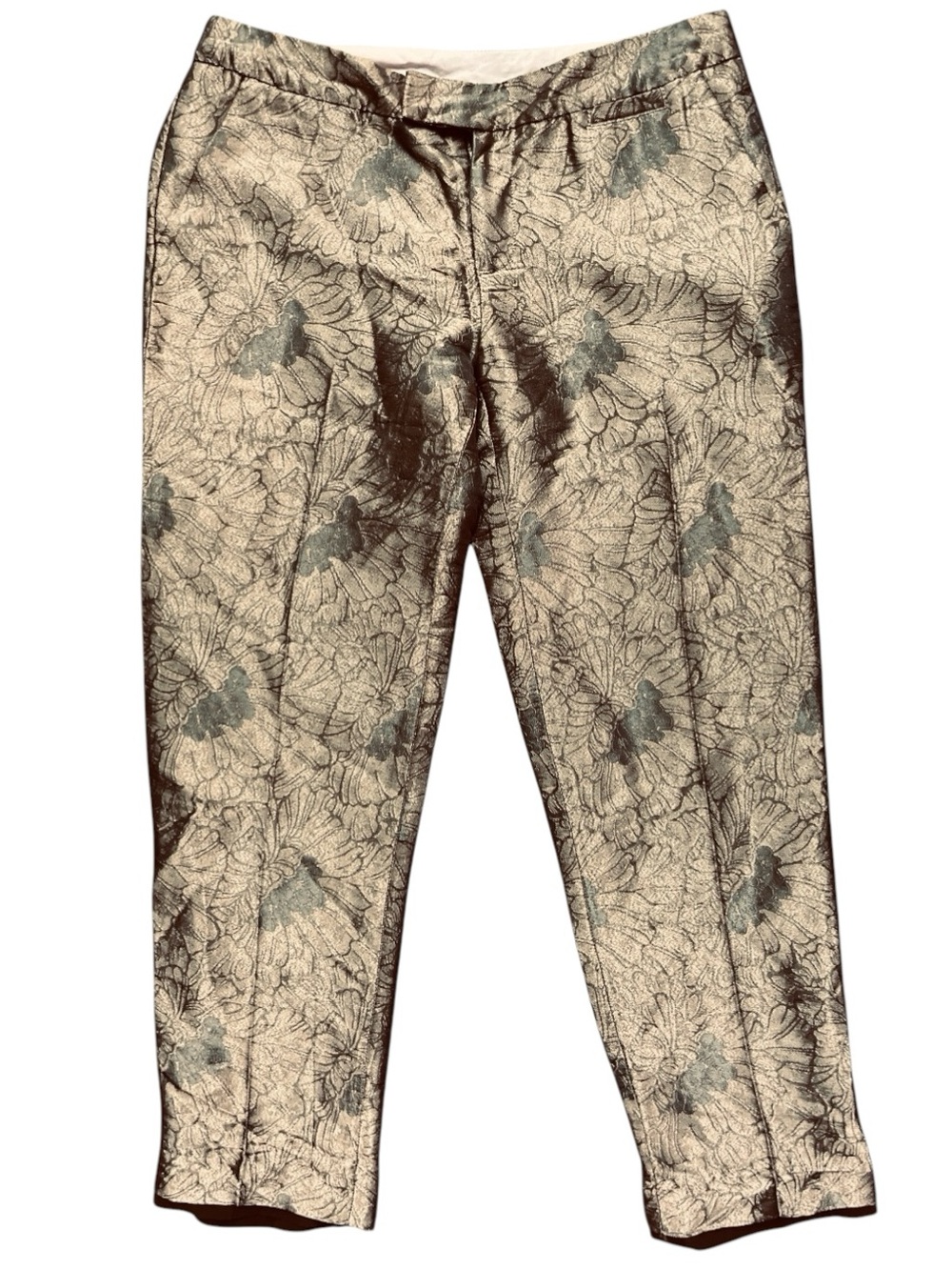 ANTHROPOLOGIE ELEVENSES GOLD BROCADE FLORAL DRESS PANTS SIZE 2 METALLIC SILK